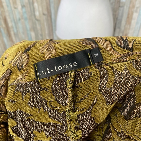 Cut Loose M Jacquard Brocade Button Jacket Blazer Green Gold Boho Lagenlook - Picture 8 of 8